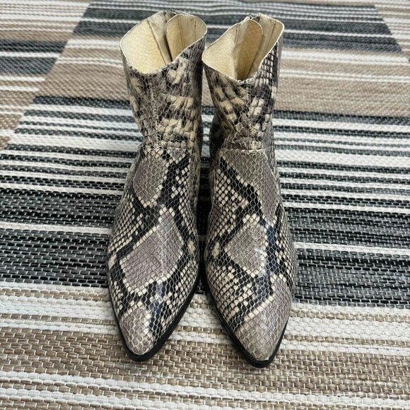 Steve Madden Women's Leather Ankle Bootie Snakeskin Print Pointy Toe Cafe 6M - Picture 3 of 14